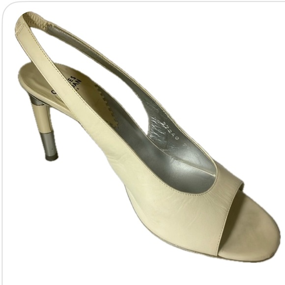 CHARLES JOURDAN Cream Open Toe Slingback Heel Shoe size 7.5 - Picture 1 of 10
